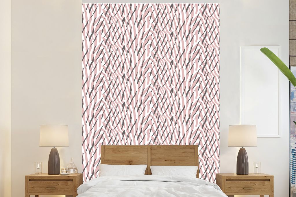 MuchoWow Fototapete für Wohnzimmer oder Schlafzimmer Wandtapete Vinyl Motivtapete Druck - Zebra - Rosa - Grau - 145x220 cm - Wanddekoration
