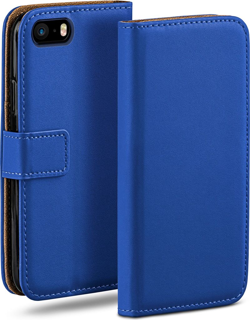 moex Book Case kompatibel mit iPhone 5s / 5 / SE (2016) - Hülle 360 Grad klappbar, Blau