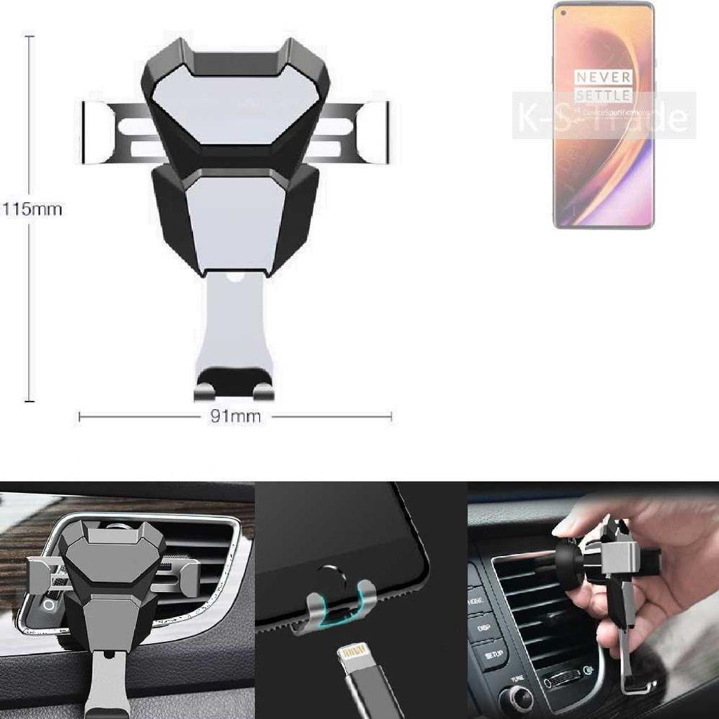 K-S-Trade Lüftungshalterung kompatibel mit OnePlus 8 Pro kompakte Handy-Halterung Lüftungsschlitz Lüftungsgitter Autohalterung KFZ Auto-Halterung