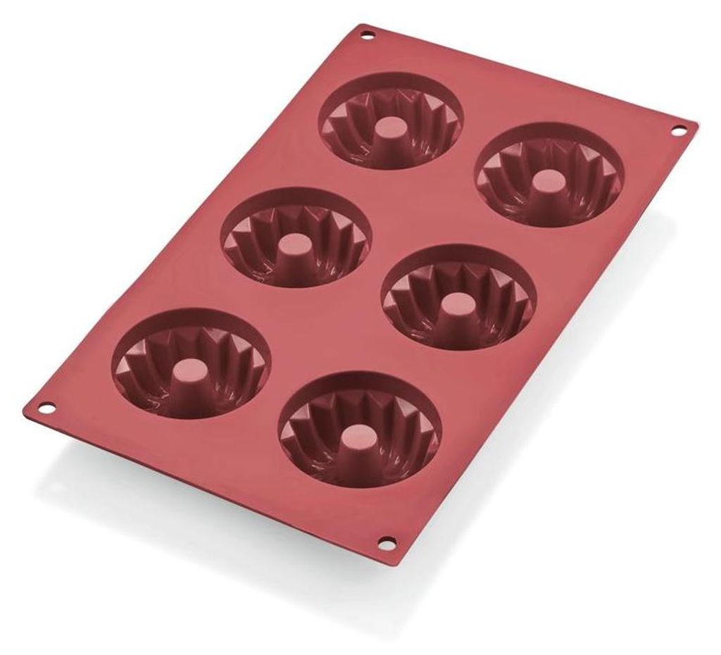 12x Gugelhupf Bakeflex, 6 Formen, Ø 6,5 cm, rot, Silikon