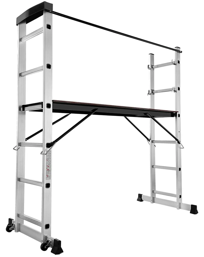 Échelle articulée multiposition en aluminium argent pour travaux maison