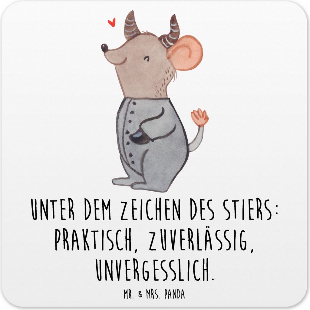 Mr. & Mrs. Panda Untersetzer für Gläser Stier Astrologie 6er Set - Weiß - Geschenk, Tassenuntersetzer, Tischuntersetzer, Tassen-Untersetzer, Ste...