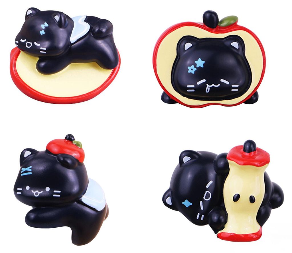 1/4 Stück Frucht Schwarze Katze Figur Computermonitor Dekoration Cartoon Kätzchen Statue Skulptur Zuhause Büro Auto Armaturenbrett Ornament