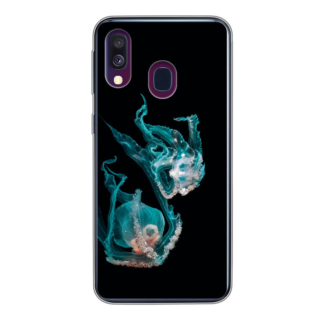 MuchoWow Handyhülle Schutzhülle Hülle für Samsung Galaxy A40 Quallen - Meerestiere - Schwarz Silikon Softcase Handy Hülle - Handy-Tasche