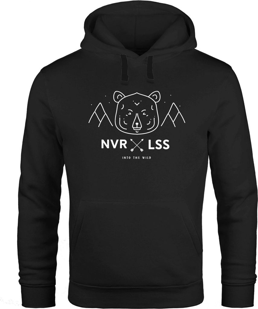 Hoodie Herren Grizzly Bär Berge Abenteuer Adventure Kapuzen-Pullover Männer Neverless schwarz S
