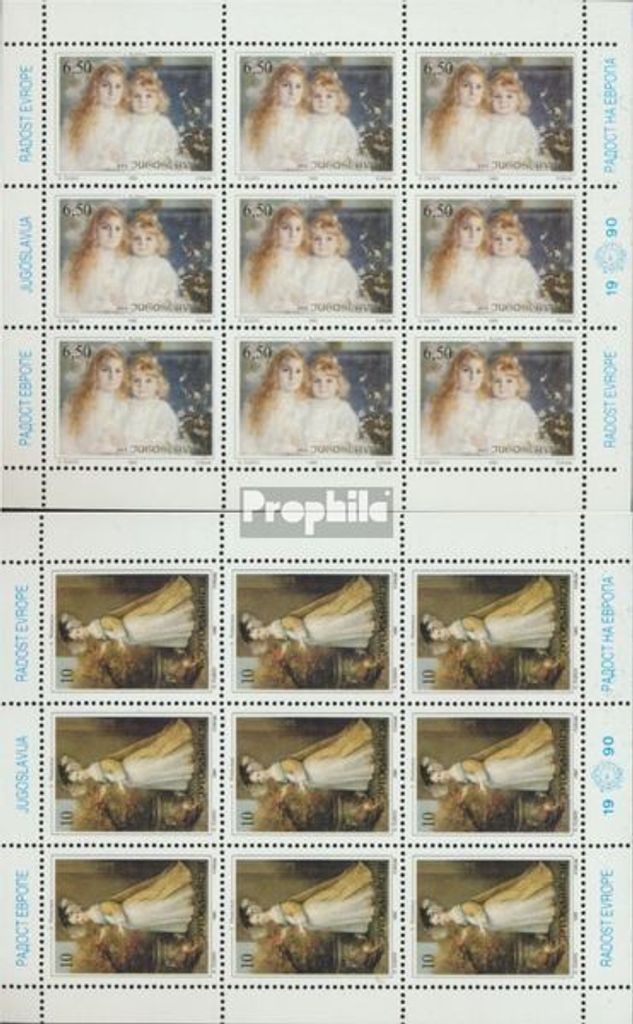 Briefmarken Jugoslawien 1990 Mi 2440Klb-2441Klb Kleinbogen (kompl.Ausg.) postfrisch Gemälde