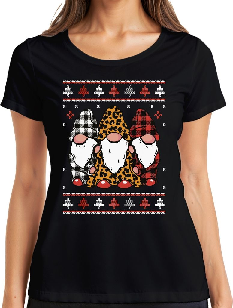 Weihnachtsgnome Wichtel Elfen Kariert - Ugly Christmas Sweater Weihnachten Damen T-Shirt, Schwarz, XXL