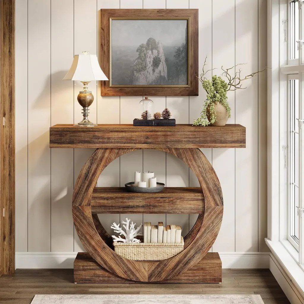 Table console étroite bois gris 105 cm pour optimiser l'entrée vide - 3