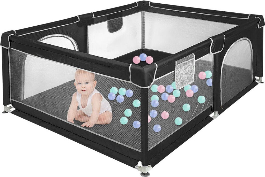 Baby Laufgitter Faltbar 120x160cm,Rutschfester Absperrgitter mit Atmungsaktive Netz,Kleines Laufstall Schwarz