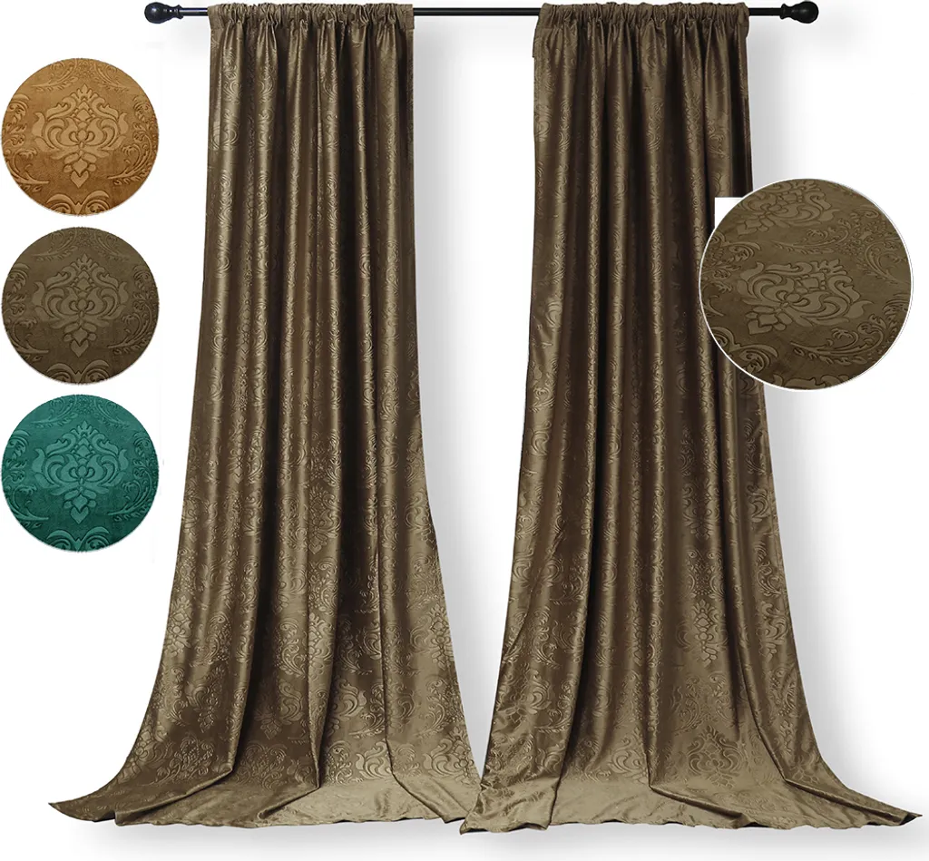 Tende opache, set di 2 tende marroni con nastro a balze, tende oscuranti floreali in velluto, tende termiche per camera da letto soggiorno, 132*244cm