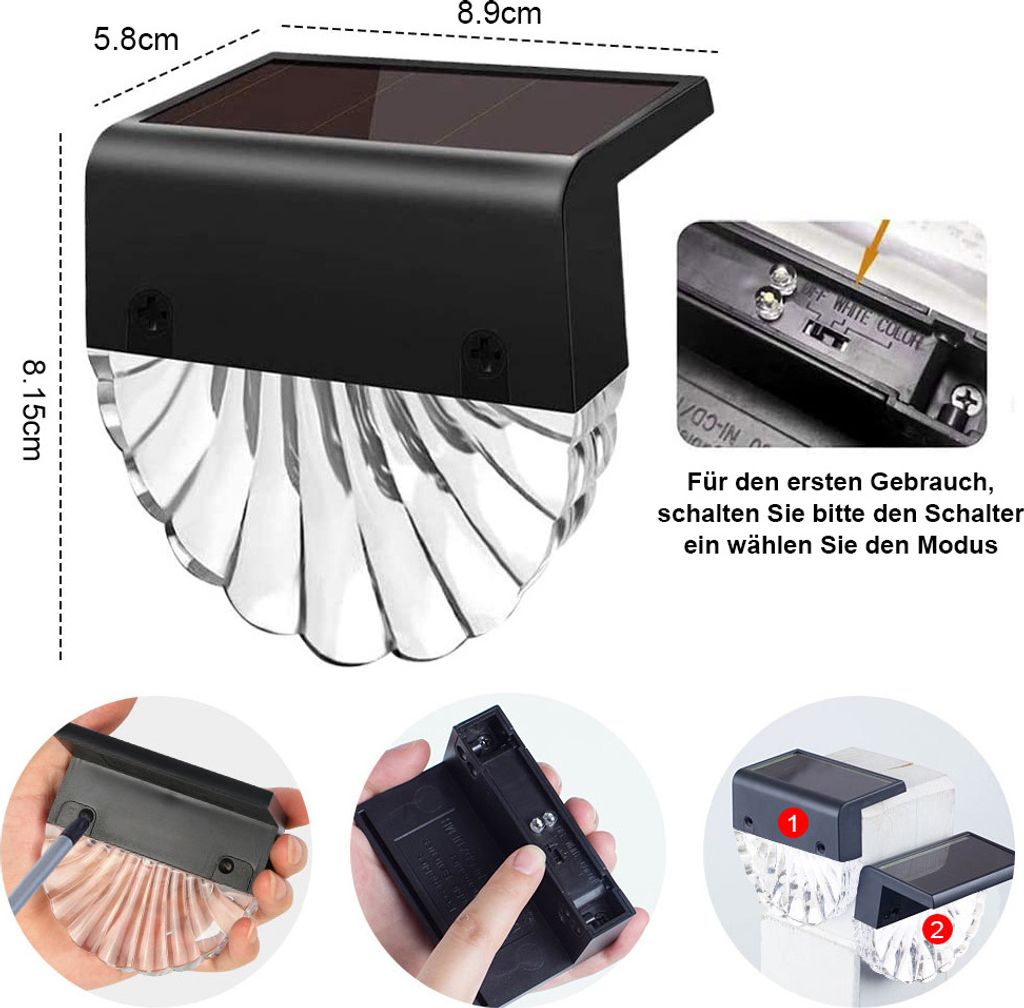 2 Stück LED Solar Zaunlicht Wandleuchte Außen Solarlampe 2 Produktbild 5
