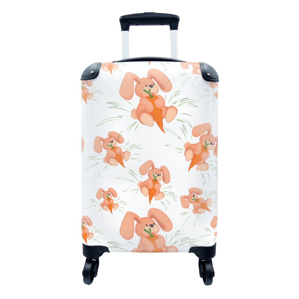 MuchoWow Koffer Handgepäck Trolley Rollkoffer Kleine Reisekoffer mit 4 Rollen - Kaninchen - Gemüse - Muster - Cabin Size < 55x40x23 cm & 55x40x...
