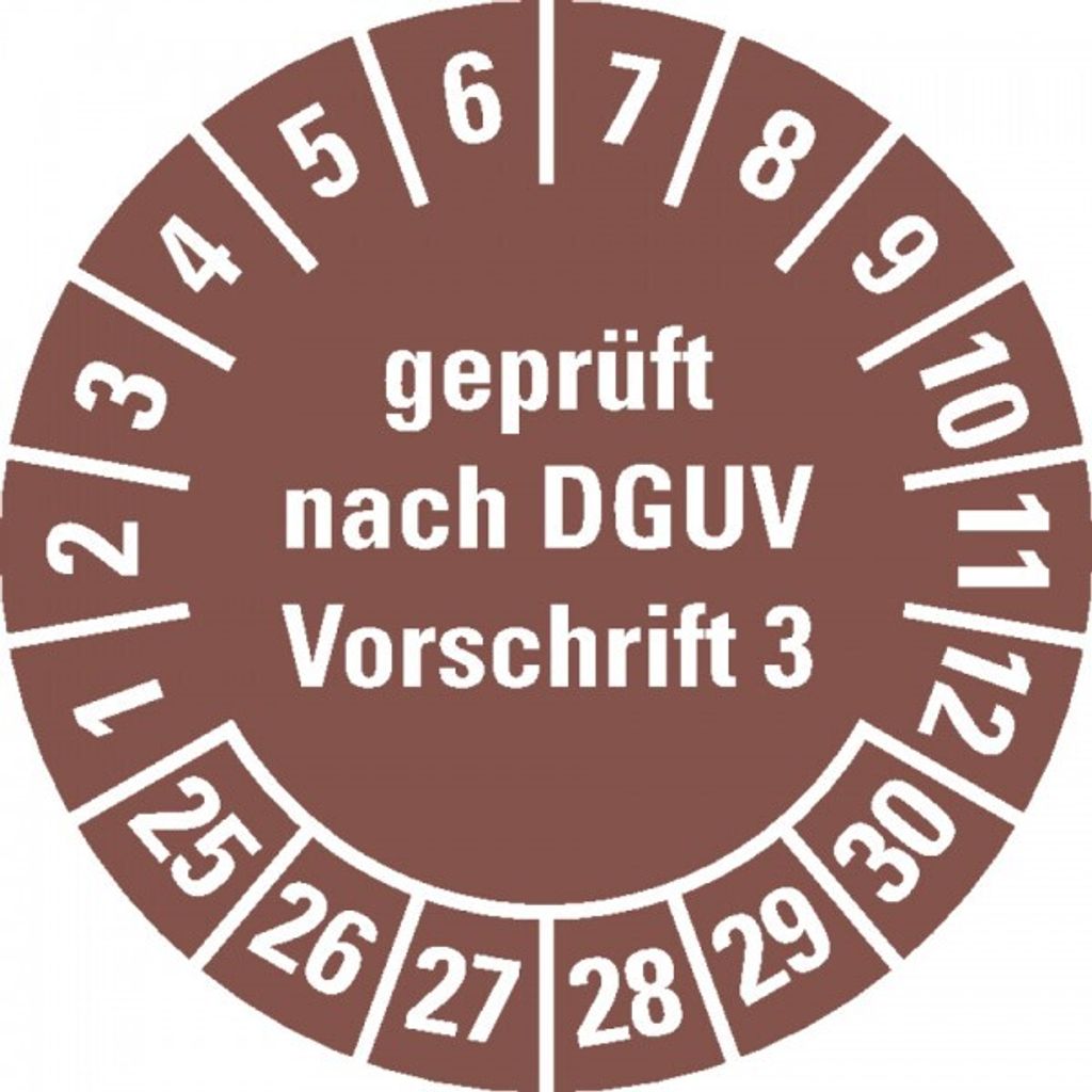 Dreifke Aufkleber I Prüfpl. gepr.n. DGUV Vorschrift 3 25-30, braun, Dokument...