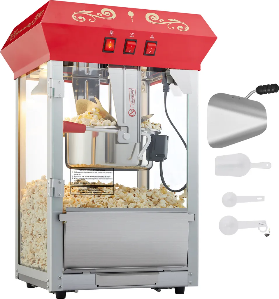 Machine à pop-corn rétro en verre trempé avec 4 boules incluses