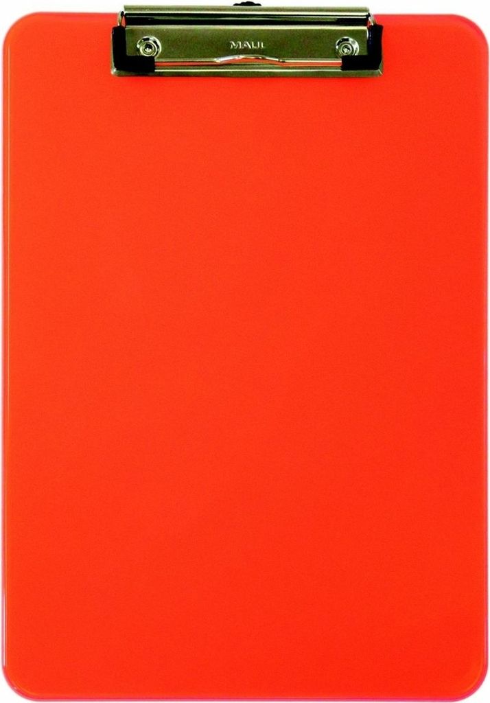 Schreibplatte A4 Kunststoff mit Bügelklemme transparentorange Packung mit 12 Stück