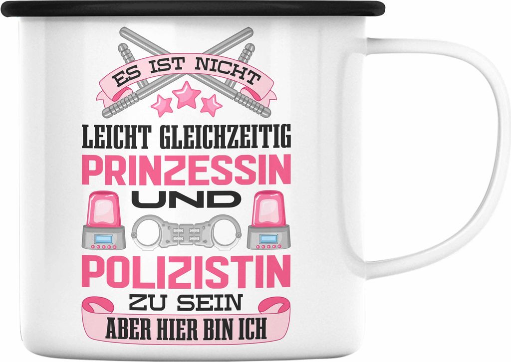 Trendation - Polizistin Geschenk Emaille Tasse mit Spruch Produktbild 