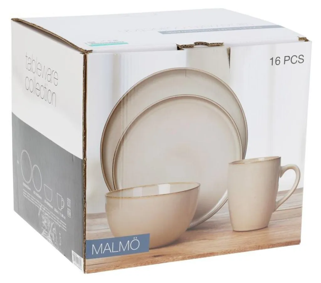 Set Di Piatti In Gres Mäser Ossia 18 Pezzi Per 6 Persone, Wooden Light, Bianco/beige, Lavastoviglie E Microonde