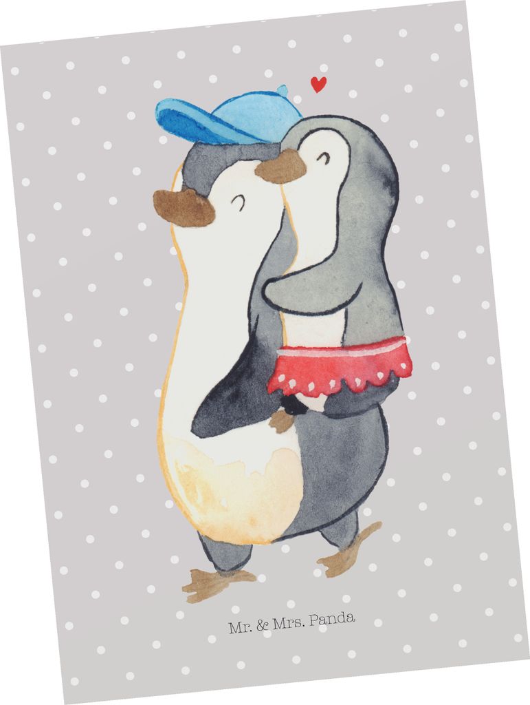 Mr. & Mrs. Panda Postkarte Pinguin Kleine Schwester - Grau Pastell - Geschenk, Sis, Fotokarte, Postkarten, Muttertag, Tochter, Sister, bildkarte, A...