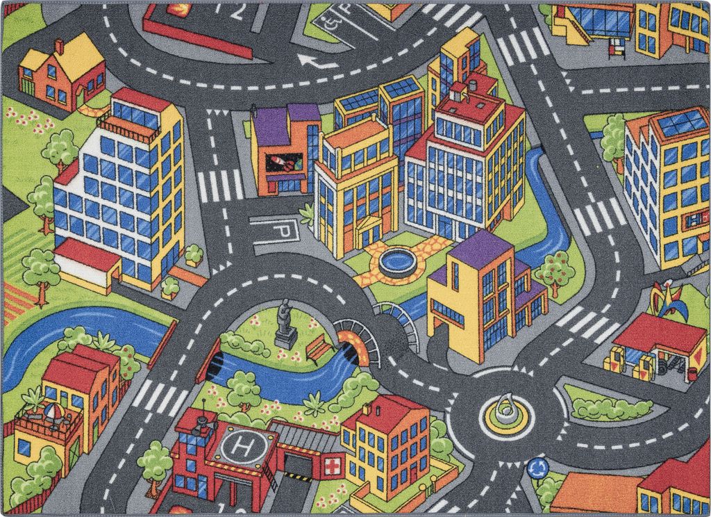 REBEL ROADS TEPPICH Town life 97 Großstadt, Straßen rutschfest für Kinder - grau Grau 95x133 cm