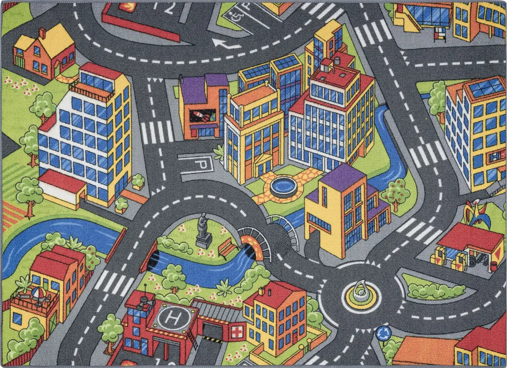 Tapis de route enfant antidérapant REBEL ROADS 95x200 cm gris, Big City