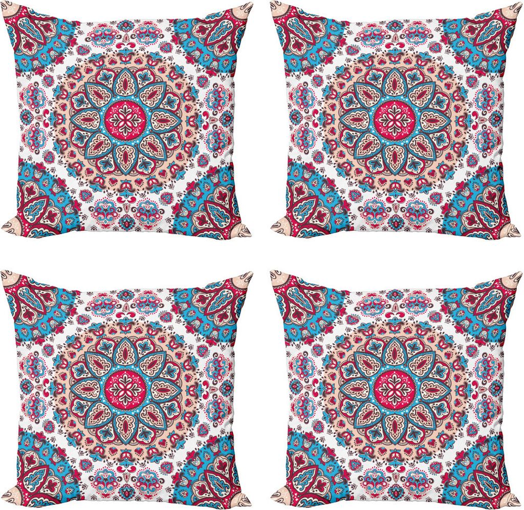 ABAKUHAUS Ethnisch Kissenbezug Set (4 Stück), Orientalische Art Floral Retro, Moderner Doppelseitiger Digitaldruck, 45 cm x 45 cm, Türkis Hellrosa