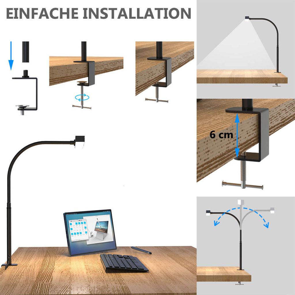 Schreibtischlampe LED 12W 40cm Klemmbar 3 Farbtemperaturen Produktbild 8