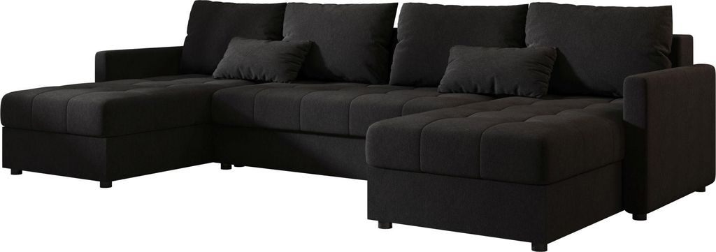 BEDANTE Ecksofa MOS U BIS Cosmic 100 Schwarz mit Schlaffunktion U-Form Sofa mit Stauraum Bettkasten Wohnzimmersofa Couch Sofa Bettsofa Bettkasten B...