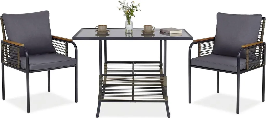 Set de table et chaises de jardin pour 2 personnes en rotin tressé