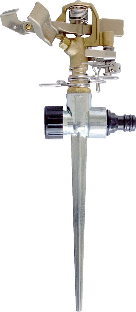 Cornat Impulskreisregner mit Spieß, Messing / Rasensprenger / Sektorenregner / Kreisregner / Garten Bewässerung / FLOR89575, Gold/Silber