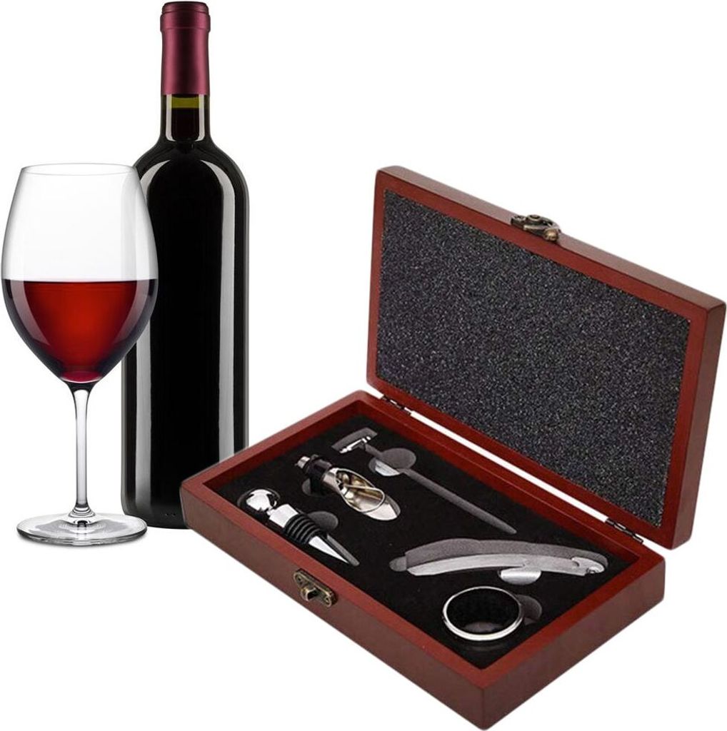 Deluxe 5-tlg. Weinset - Geschenkbox aus Holz