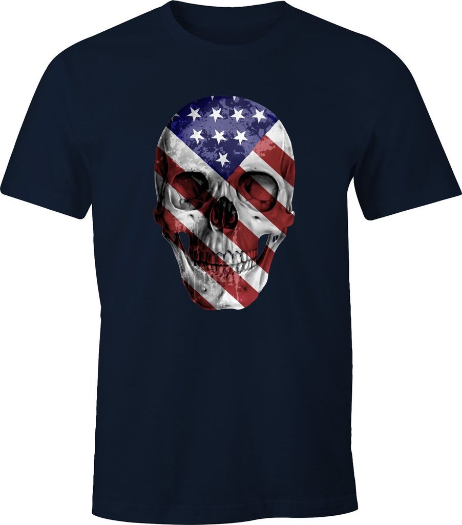 Herren T-Shirt - USA Amerika Flagge Skull Totenkopf - Comfort Fit MoonWorks XXL