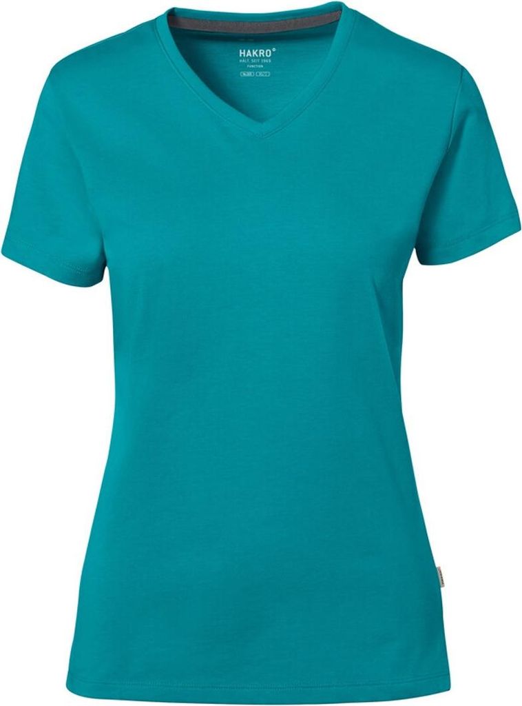 HAKRO Baumwolle Tec Damen V-Shirt 169, smaragd, 2XL