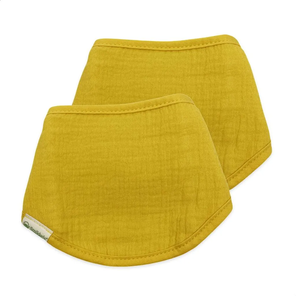 Bavoir Bandana Jaune en Coton Bio Ultra Doux - Lot Ajustable Smikkels
