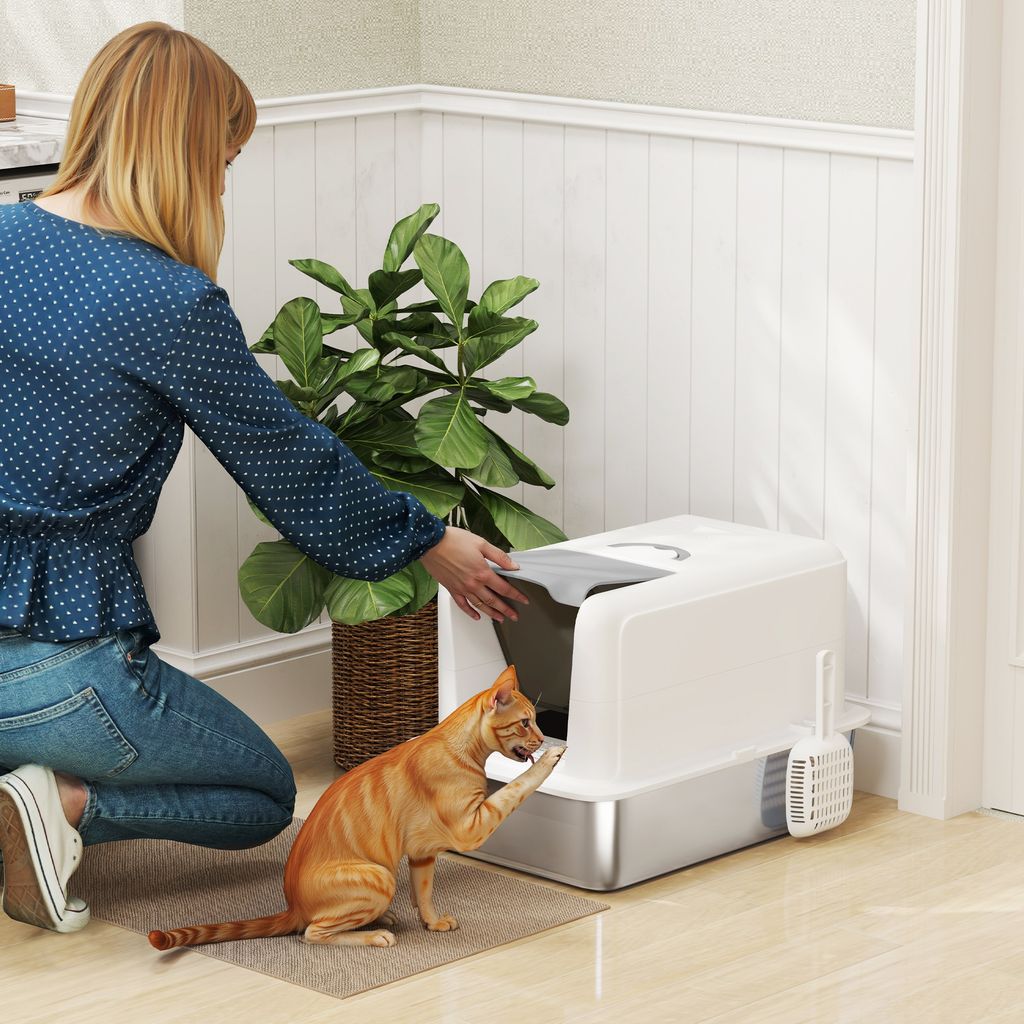 PawHut Katzenklo, Katzentoilette mit Deckel, Wanne aus Produktbild 2