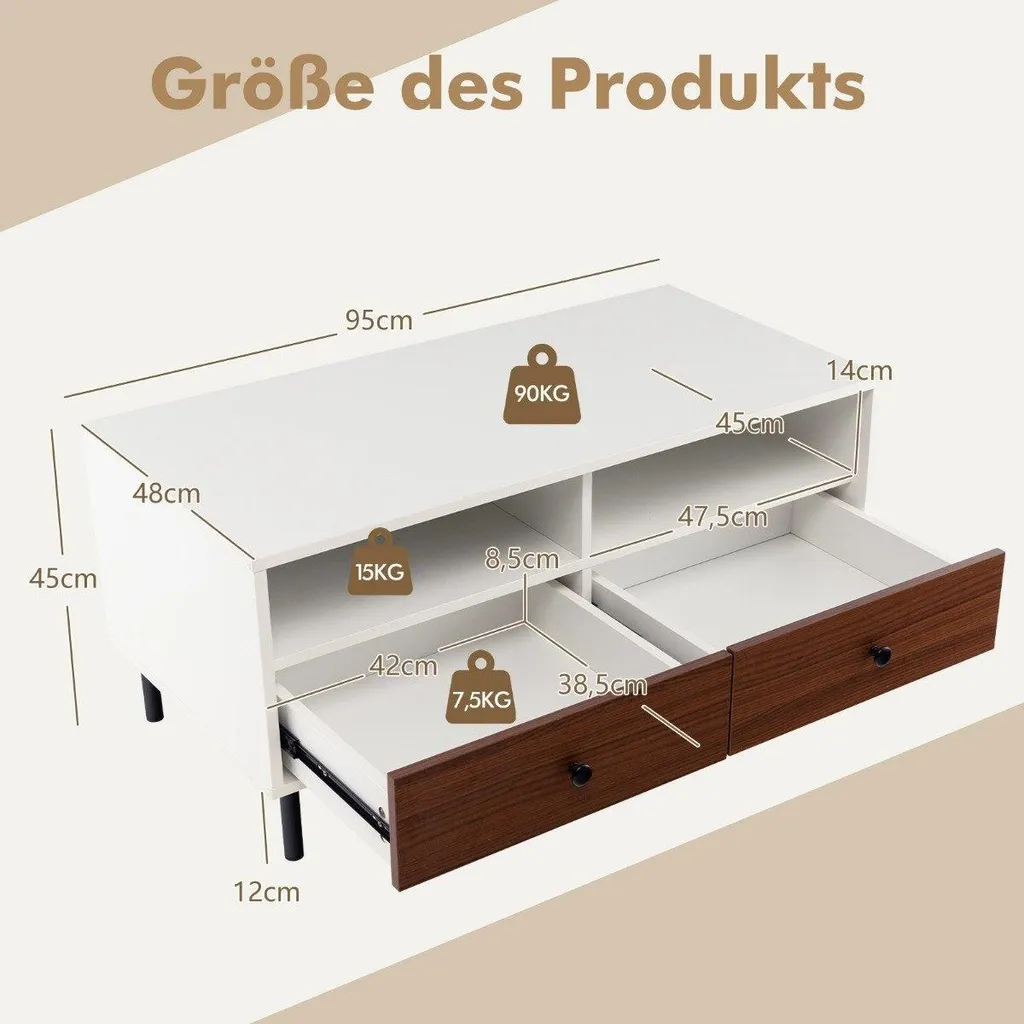 Table basse de salon avec étagères pour rangement magazines 95 cm - 3