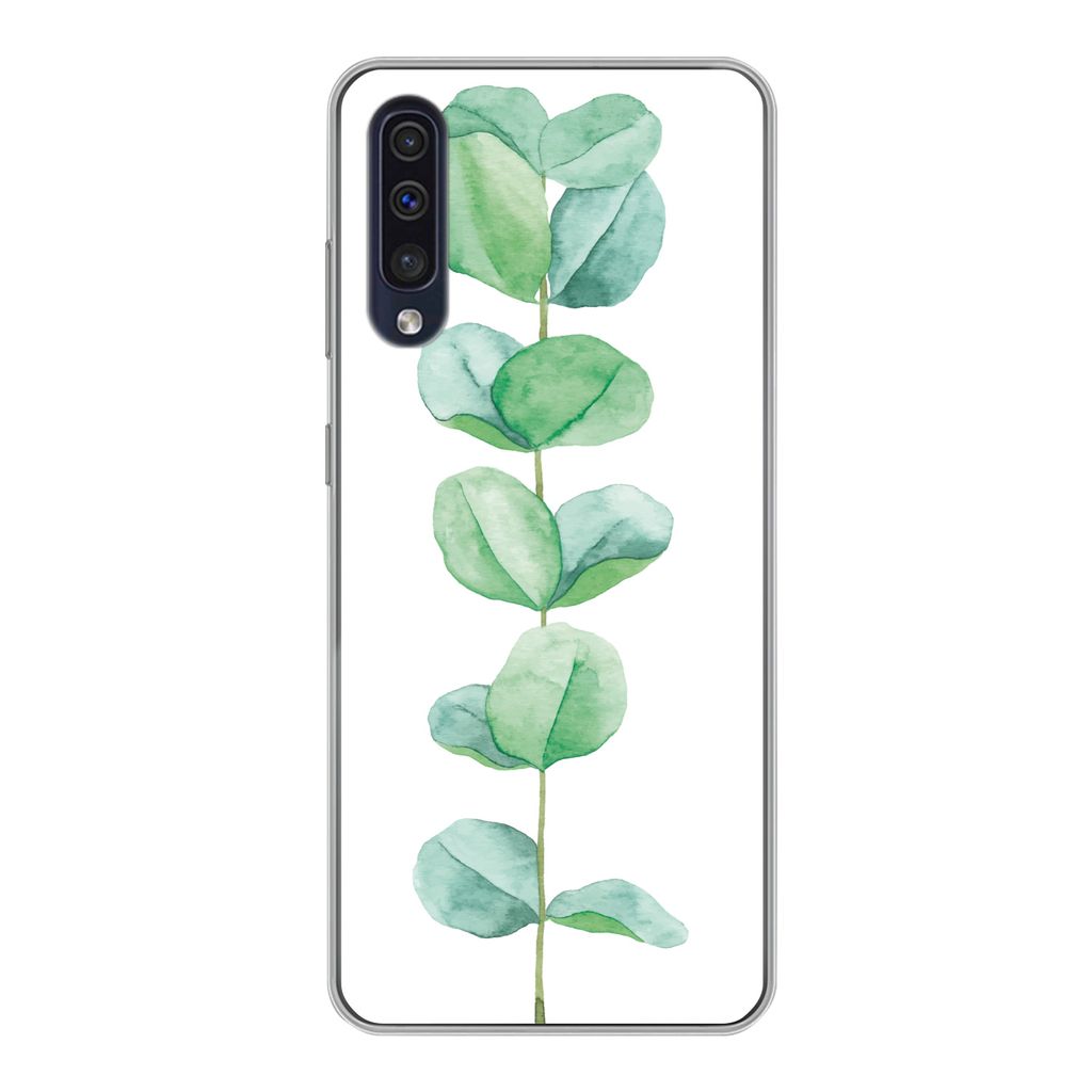 MuchoWow Handyhülle Schutzhülle Hülle für Samsung Galaxy A30s Aquarell - Eukalyptus - Pflanze Silikon Softcase Handy Hülle - Karteninhaber