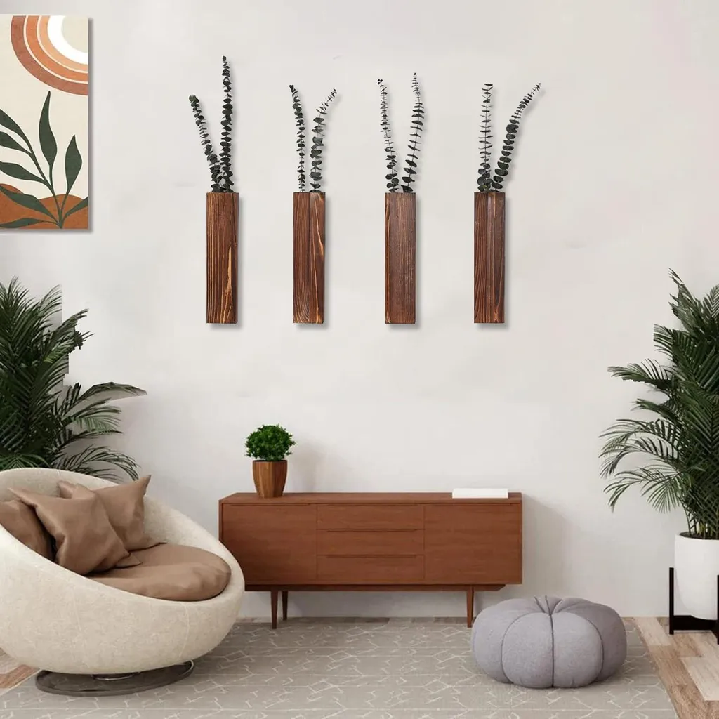 Pot de fleurs mural en bois design noyer - Décoration intérieure 4x