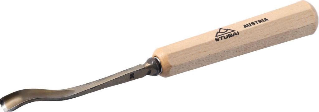 STUBAI Stemmeisen Stechbeitel Serie 52 - Form 38 | Verkehrt gekröpftes Hohleisen 10 mm, mit Holzgriff, für Figurenarbeiten, Kerb- und Reliefschni...