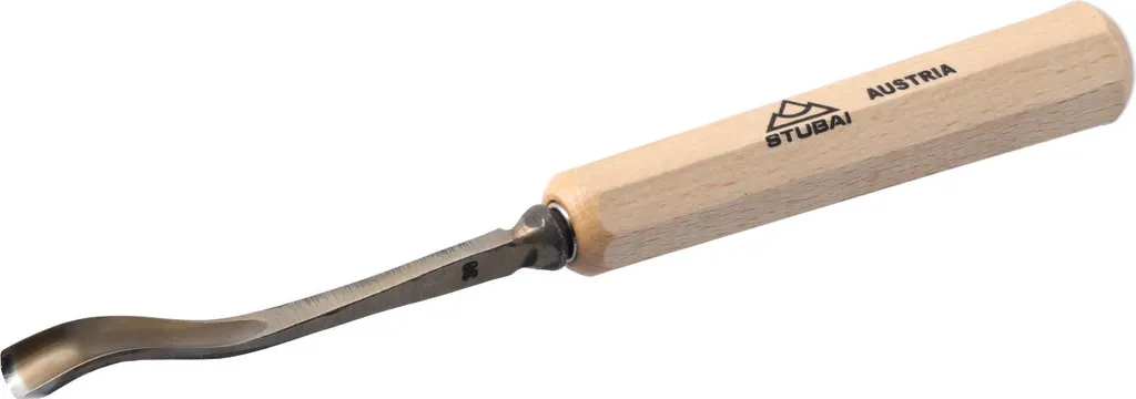 Scalpello STUBAI Serie 52 - Forma 38 | Scalpello a gomito rovesciato 10 mm, con manico in legno, per lavori di figura, intaglio e scultura a rilievo, per lavorazioni precise del legno