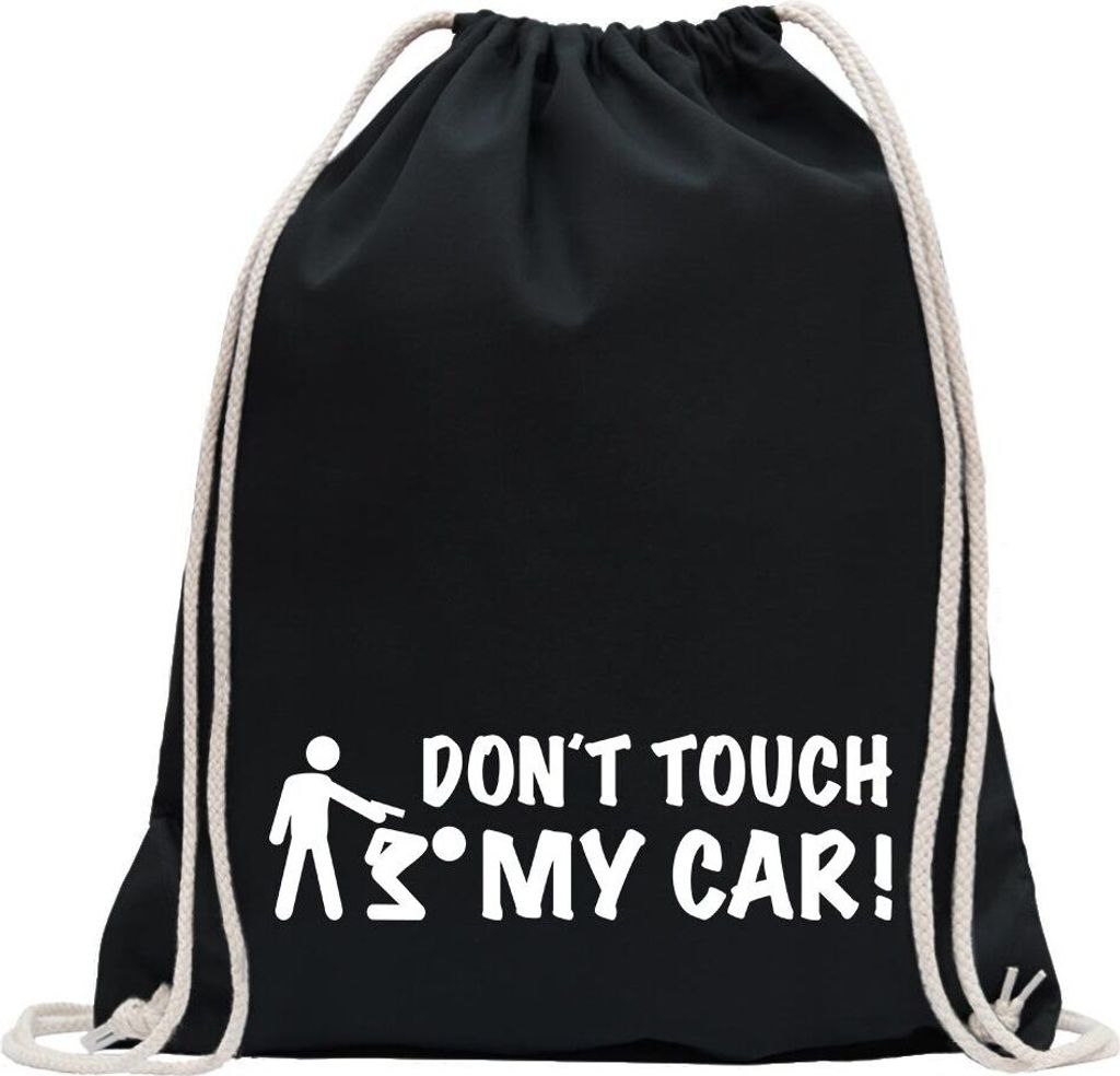 Kiwistar - Turnbeutel - schwarz - Dont touch my Car Motiv2 - Fun Rucksack Sport Beutel Gymsack Baumwolle mit Ziehgurt