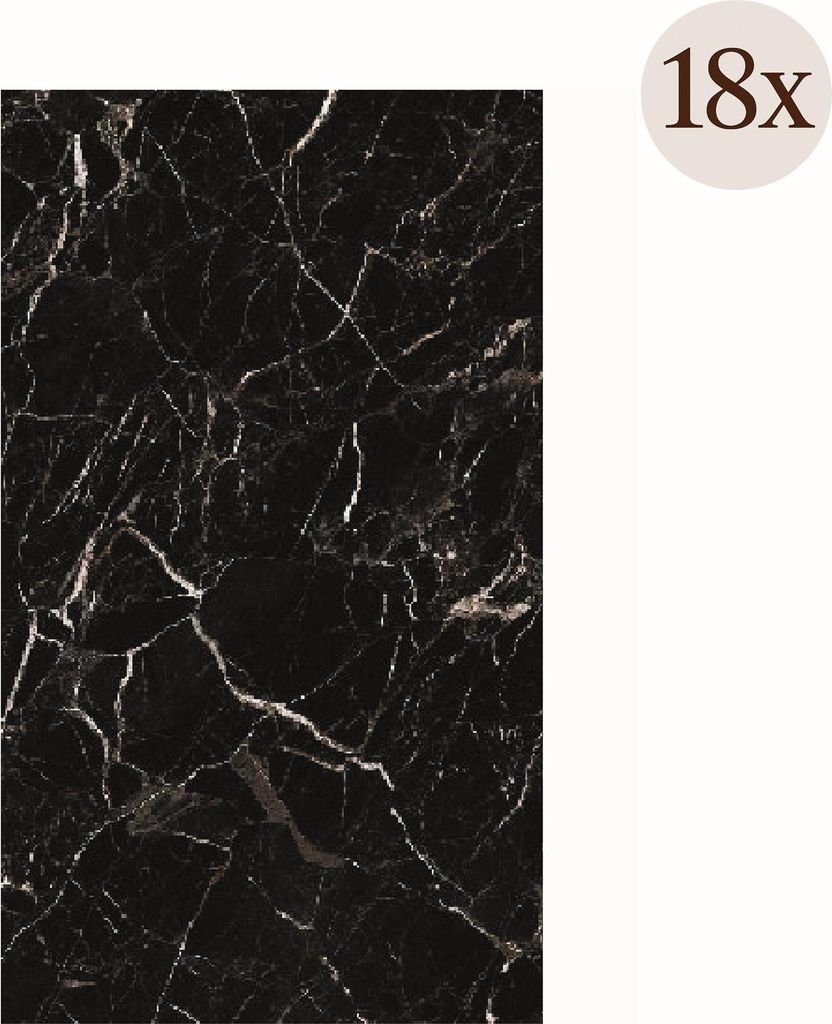 Dmora Dekopaneel Toceno 60x0,3 cm Schwarz Marmor, 18er-Set, Einfach zu Schneiden & Installieren, Realistische Textur