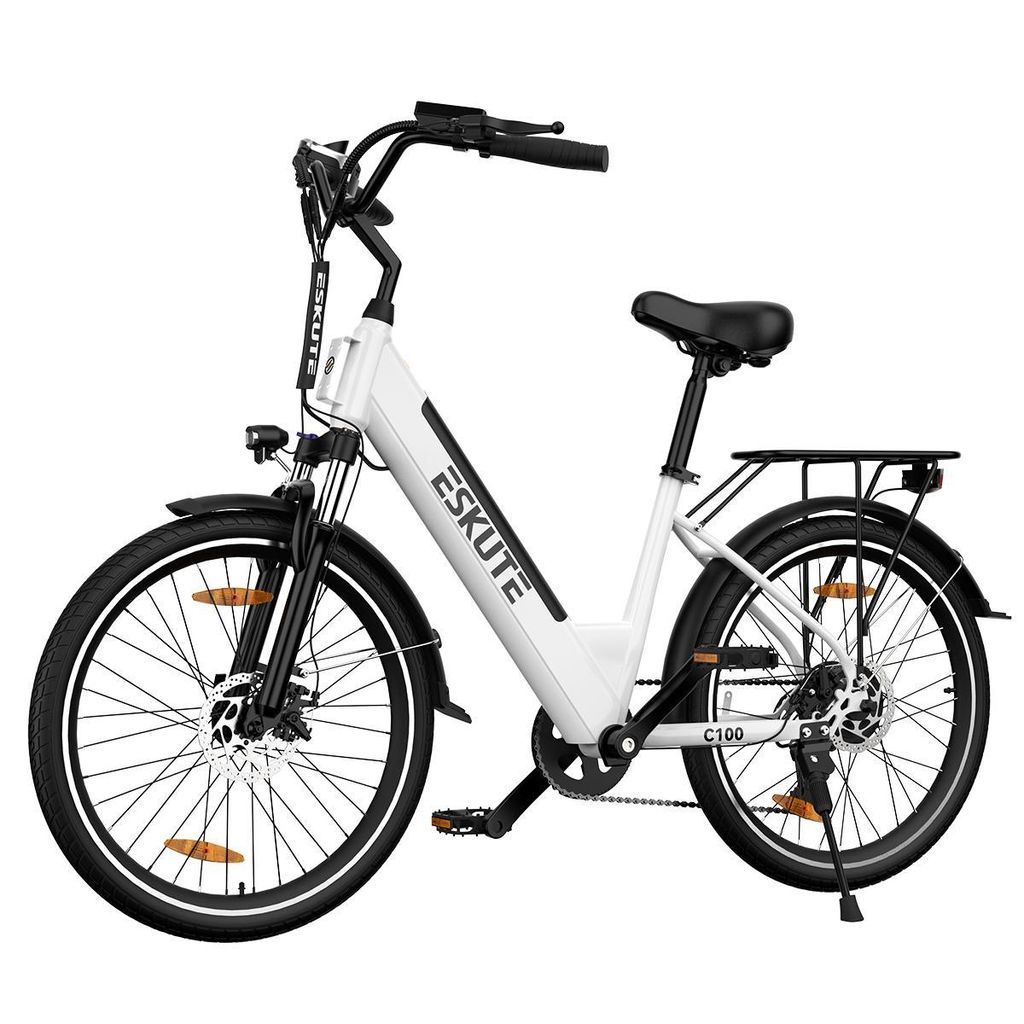 ESKUTE C100 Plus E-Bike,26 Zoll 13AH Elektrofahrrad, E-Cityrad 250W HeckMotor,bis zu 100km, LCD-Display,E-CityBike Für Damen und Herren Weiss