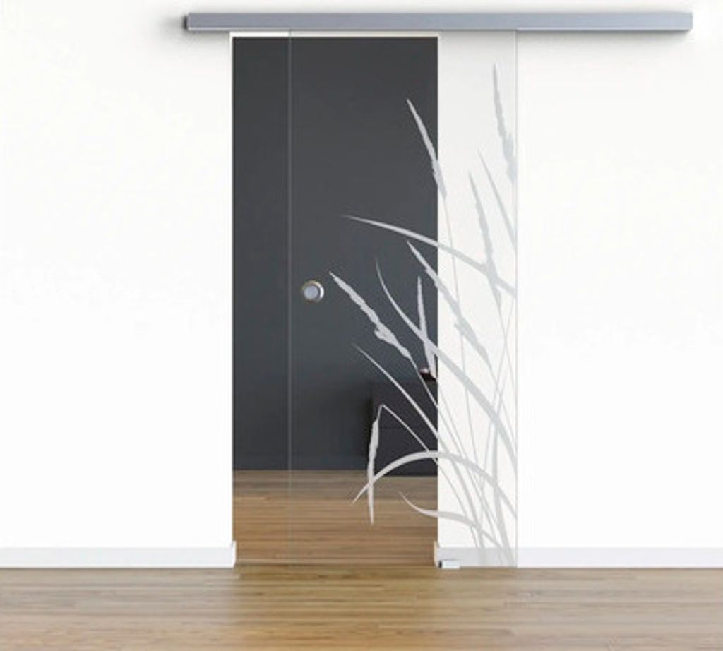 Pertura Glasschiebetür Komplettset Glera Blade 01 775x2175 mm Rechts inkl.Beschlag Selir Aluminium Edelstahloptik,Griffmuschel