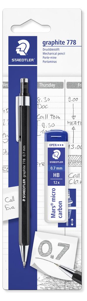 STAEDTLER 778 Druckbleistift Blisterkarte, 0.7 mm, schwarz Produktbild 