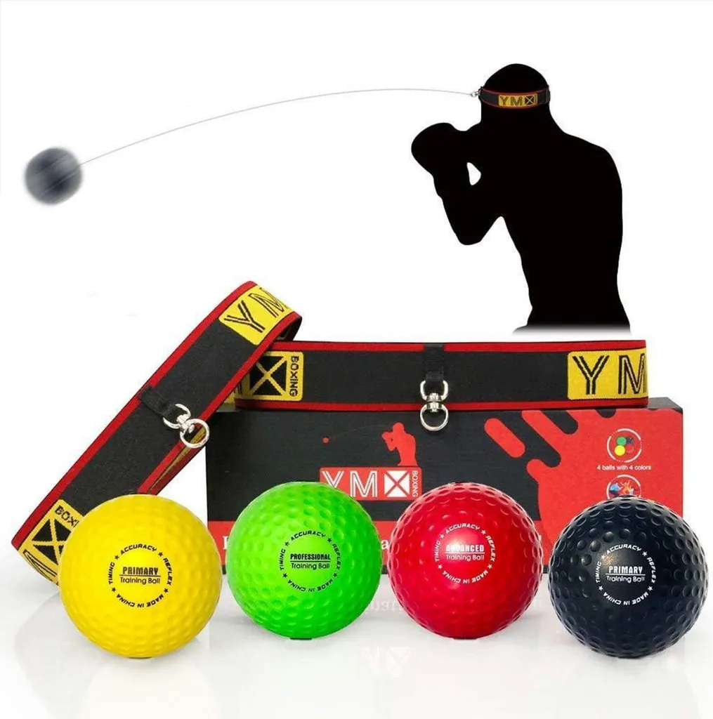 Reflex Ball Boxe Punching Ball avec 4 Balles et 2 Bandeaux Réglables