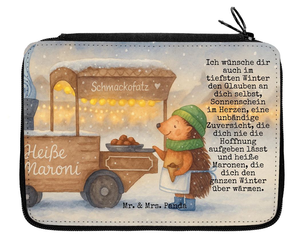 Mr. & Mrs. Panda Etui Igel Maronen Design - Weiß - Geschenk, Duft, Federmappe, Bleistiftetui, Weihnachtsmarkt, Weihnachten, Federmäppchen, Mäppc...