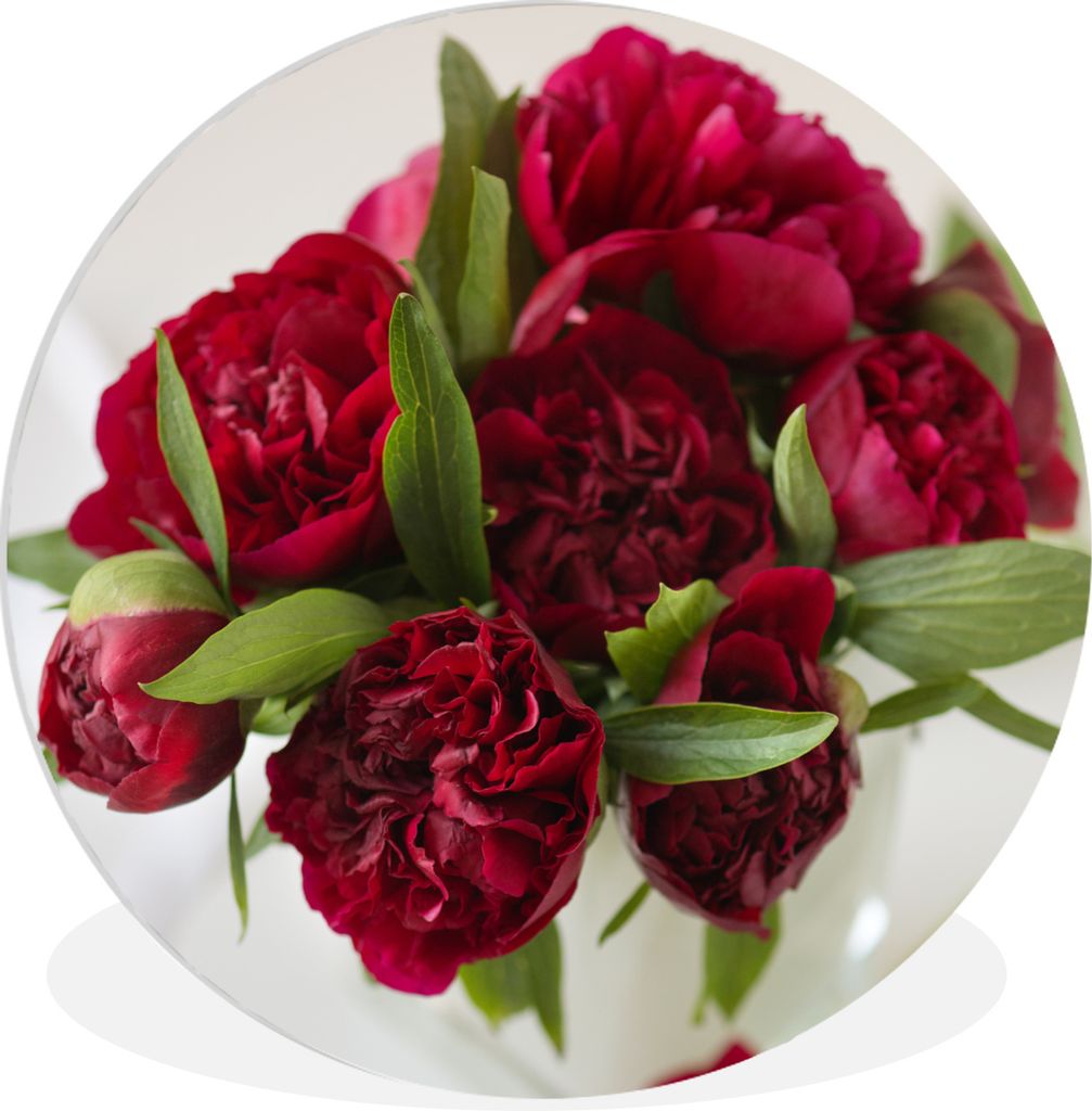 MuchoWow Rundes Wandbild - Runde Bilder Ein Strauß roter Pfingstrosen in einer Vase Ø 60 cm Kreis Wanddekoration Kunststoff - Wandkreis - Wands...