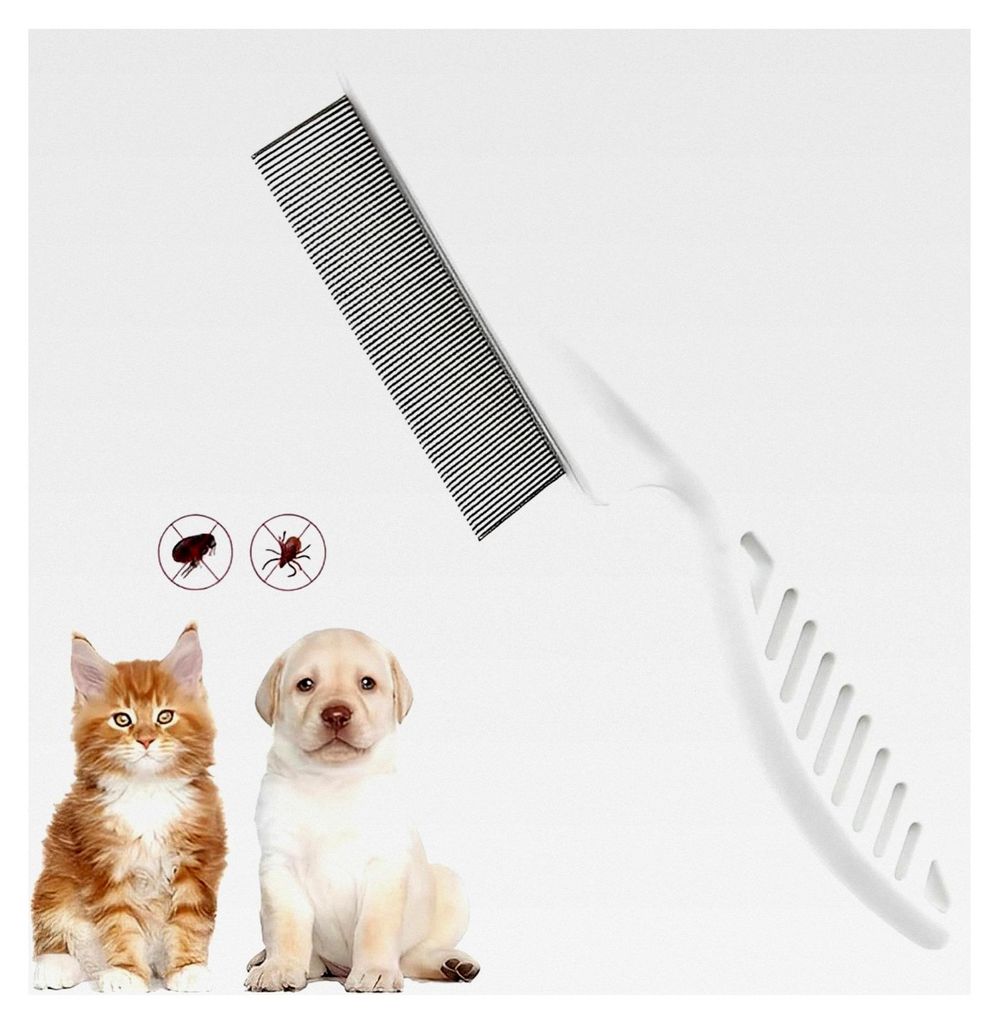 Flohkamm für Hunde und Katzen, Profi Läusekamm zur Entfernung von Flöhen, Hundekämme mit abgerundeten Metallzinken für sanfte Pflege