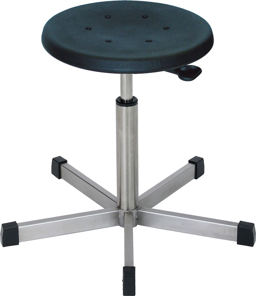 Edelstahl Hocker Miami | Sitzhöhe 44-63cm | Ø 61cm | Tragfähigkeit 110kg | Polyurethane-Sitz | Edelstahl-Fußkreuz mit Gleiter | ideal für Lebe...