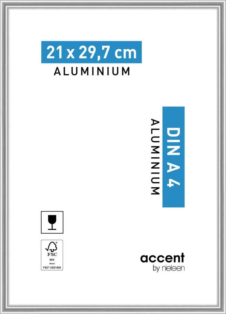 A product image of an aluminum picture frame with size and material information.